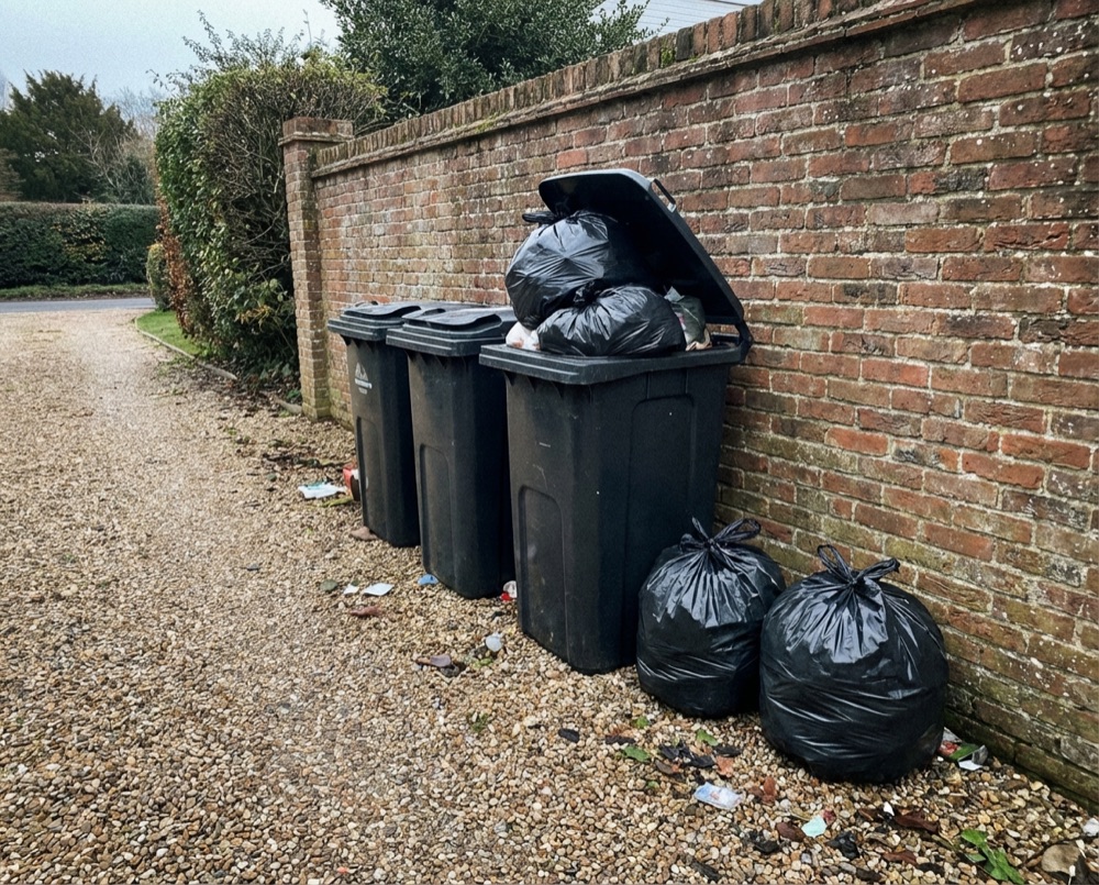 Overflowing wheelie bins in Bognor Regis needing private collection