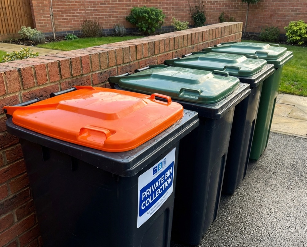Recycling and general waste bins on a Bognor Regis street